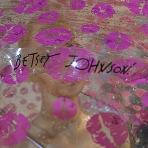 Betsey Johnson Clear and Pink Lip Print Umbrella